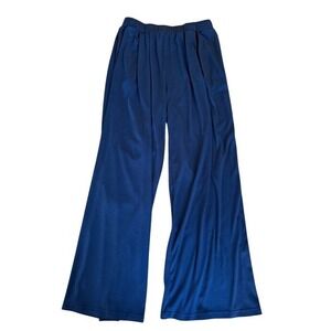 Black Ribbed Wide Leg Palazzo‎ Pants Elastic Waist Lounge Casual